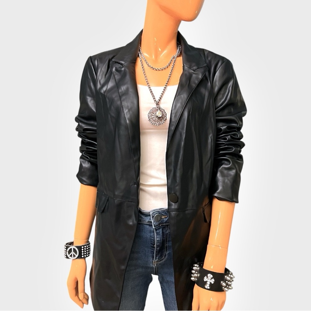 LAUNDRY by Shelli Segal Black Faux Leather Blazer Jacket